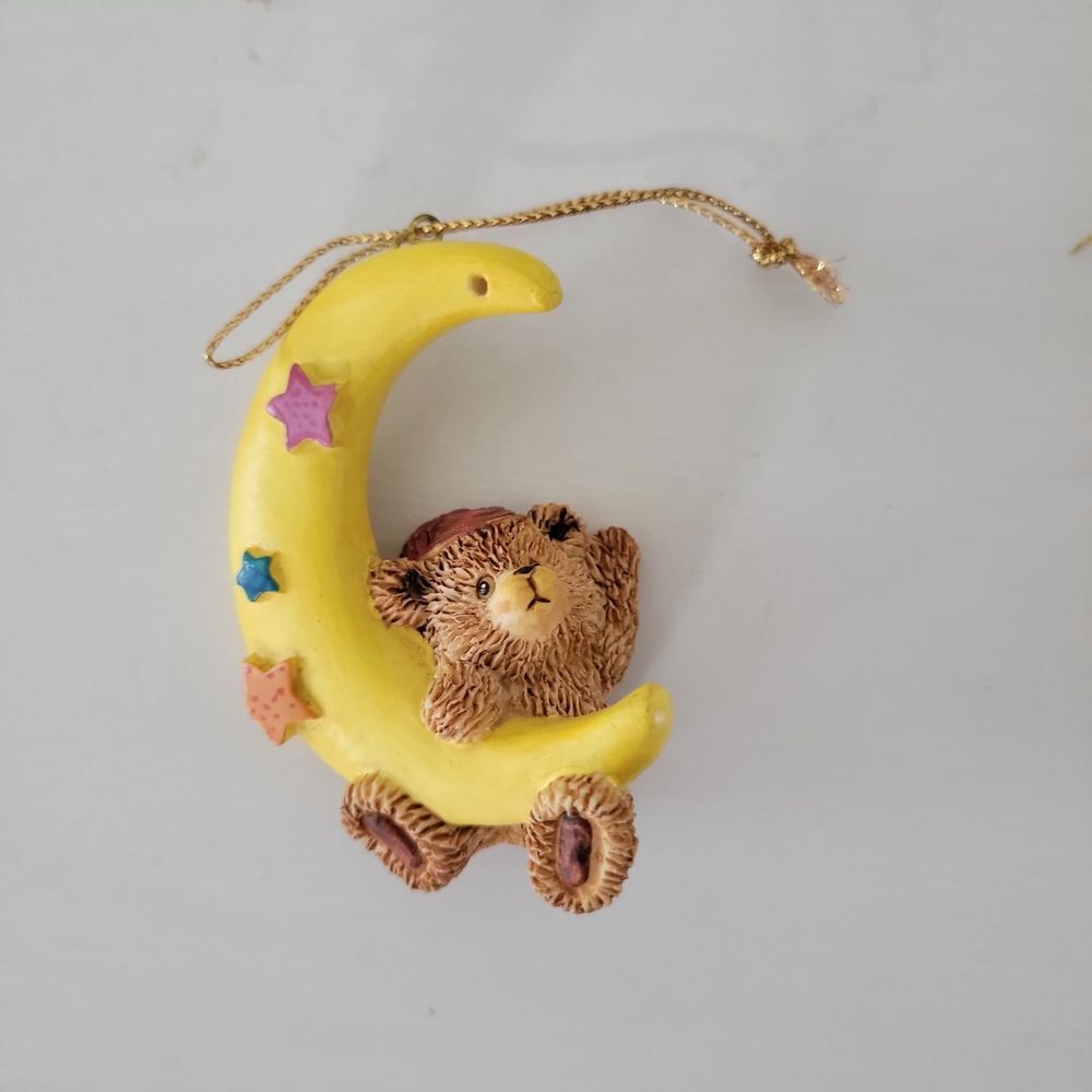 VINTAGE ✨️ Teddy Bear on Moon Ornament